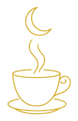Signature motif — steaming cup and crescent moon